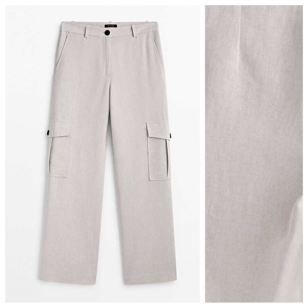 NWT. Massimo Dutti Linen Blend Straight Fit Cargo Pants. Size 10. - Picture 4 of 12